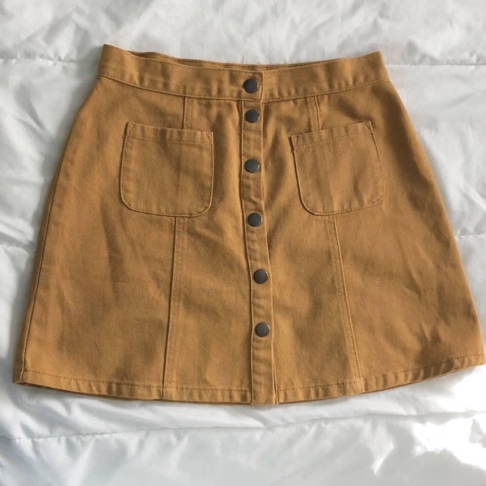 BDG mustard denim button skirt